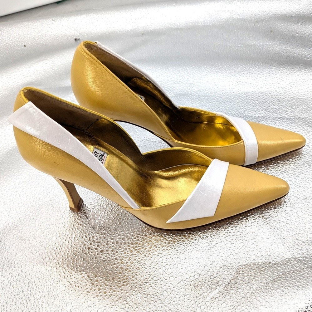 Timothy Hitsman Accordance Leather Pumps Yellow White Pointed Toe 6M Spain